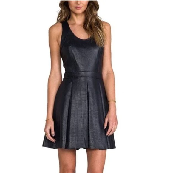 NWT Rebecca Minkoff Navy Liv Perforated Lamb Leather Mini Dress Size 2 - Picture 1 of 6